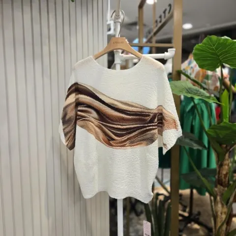 스테파니HC05물결나염주름티셔츠T여성2컬러플리츠원단주름블라우스A25TS5228H