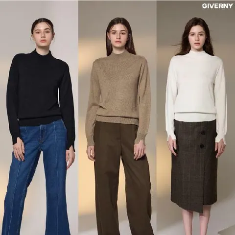 (런칭가 69,900원) ★방송 최종가 39,900원★  24FW 지베르니 울실크 홀가먼트 모크넥 니트 3종
