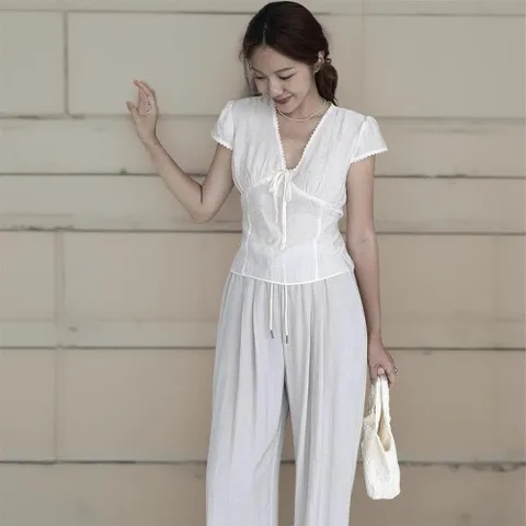 |KMP8CF9|여성 여름 린넨 와이드 롱팬츠 밴딩 통바지