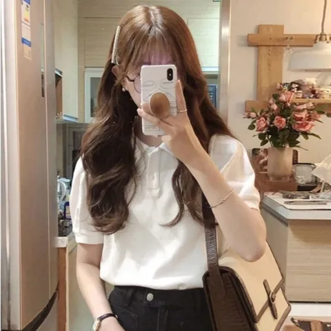 여성 쿨 화이트 폴로티셔츠 프케이 여름 카라 반팔티