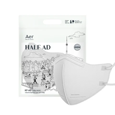 아에르 KF-AD 비말차단 하프마스크 화이트 초소형(XS) 25매(유통기한 26-05)