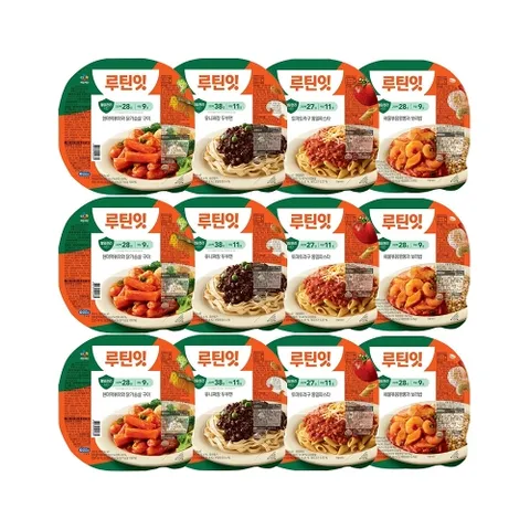 CJ 루틴잇 고단백저당 도시락 12개 세트 (현미떡볶이x3+짜장두부면x3+라구파스타x3+볶음짬뽕x3