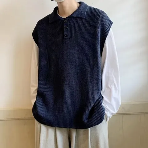 남성 카라 니트 조끼 데일리 니트베스트 데이트 코디 (WDD857F)