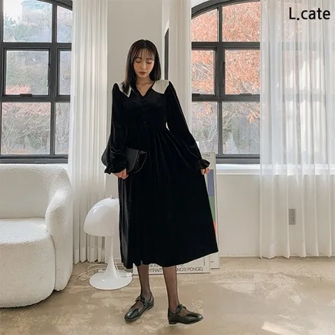 엘케이트 여성 원피스 LRT3459 여자 벨벳 빅카라 롱 드레스