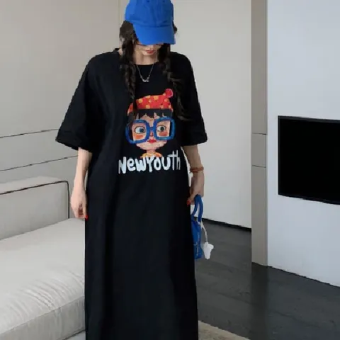 스트릿 치마 프린팅 디테일 루즈핏  원피스