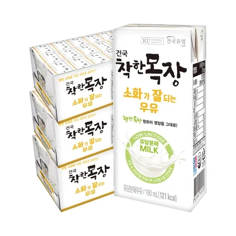 건국 착한목장 소화가 잘되는 우유 190ml 72팩