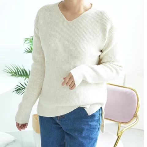 Abdi 여성 골지 니트 티셔츠 아이보리