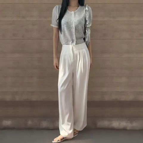 |KHP89A1|여성용 마혼방 더블 핀턱 일자핏 와이드 팬츠
