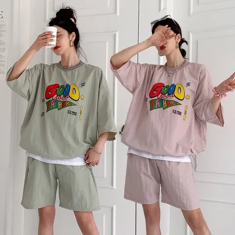 여성 바스락 나일론 맨투맨 밴딩 반바지 아노락 세트 -WPST0396- 여름