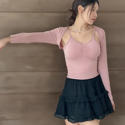 |KSD25BB|여성 여름 페스티벌 의상 셔링 슬림 끈 나시 볼레로 세트