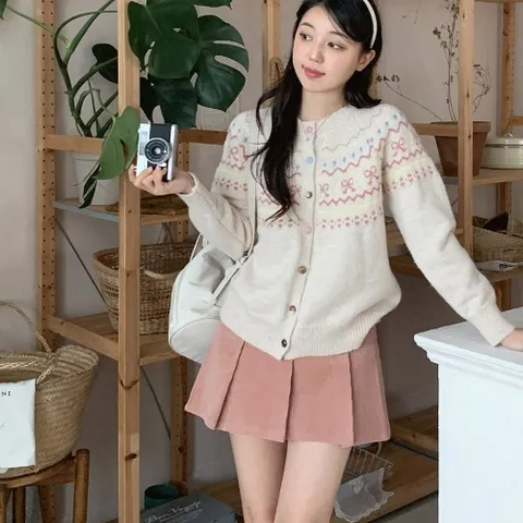 |CHJ5F21|리본 발레코어 알록달록 구슬 노르딕 울가디건 하객룩