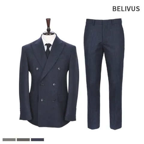 빌리버스 남성 더블 자켓 바지 헤링본 셋업 울 혼방 정장 세트 BVOT135
