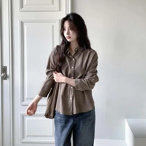 [다잇템] 여성 패턴 클래식 격자 잔잔 캐쥬얼 남방 남방