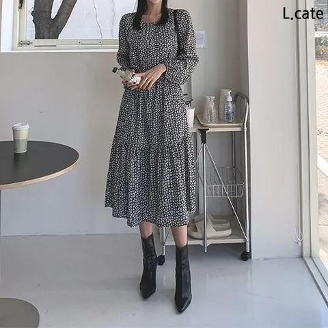 엘케이트 여자 원피스 LRT3392 여성 플라워 스트랩 프릴 롱 드레스