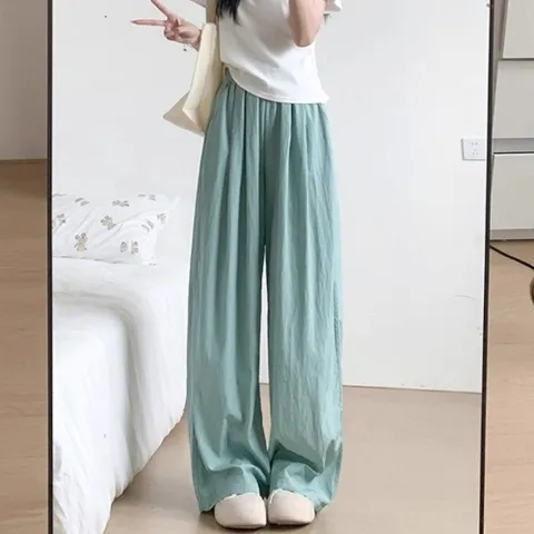 여성 블루 민트 쿨링 와이드 통바지 여름 학생 20대