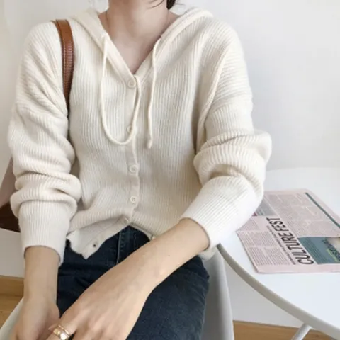 포인트 데일리 [HH-B121] 니트 후드 단추 가디건 5컬러 다잇템 패션