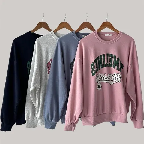 |KST9851|여성 빈티지 핑크 스트릿 오버사이즈 나염 맨투맨