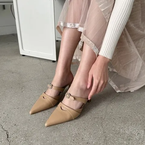 |CCS7709|큐빅 키튼힐 하객룩 뾰족코 하이힐 뮬블로퍼