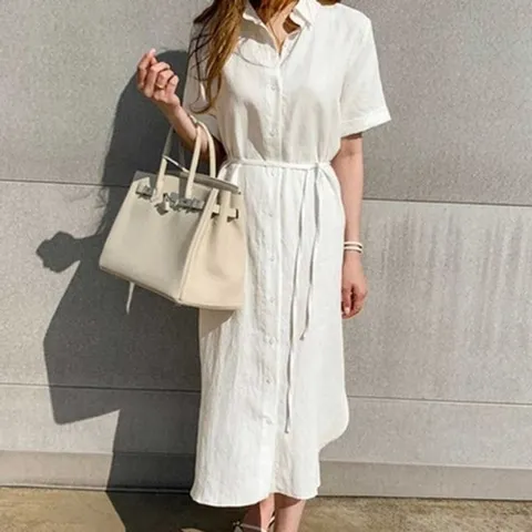 30대 여자30대원피스 린넨반팔원피스 체형 커버 롱셔