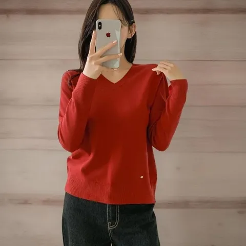 |CST9891|여자 얼리어텀 펜던트 브이넥 빨간스웨터 7컬러 니트