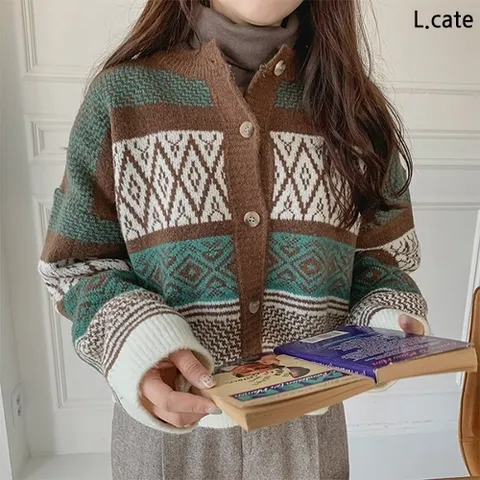 엘케이트 여성 가디건 LRT3444 여자 패턴 니트 아우터