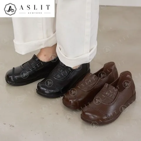 발 편한 천연 가죽 여성 프릴 플랫 로퍼 단화