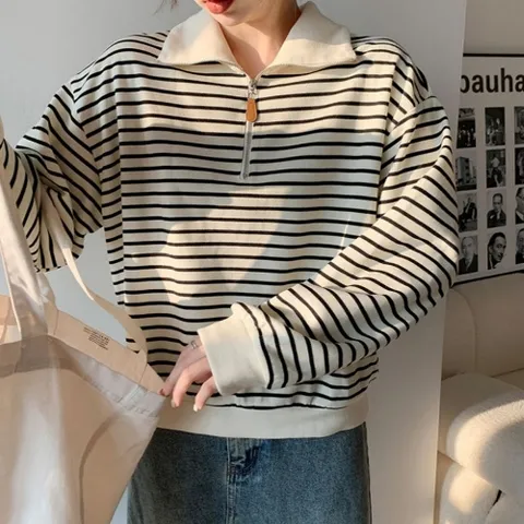 여자 단가라 반집업 폴로 카라 심플 맨투맨 OC-TSA-SWFGRBUB