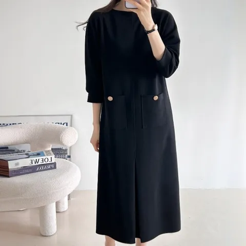 |KSO51BD|맞주름 루즈핏 보트넥 돌잔치 미시룩 하객 칠부원피스