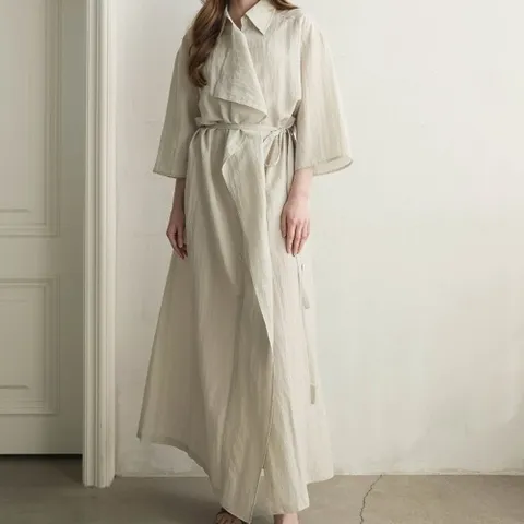 |KDO5279|빅카라 칠부통소매 루즈핏 프릴 로브원피스 셔츠핏