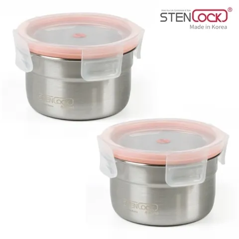스텐 원형 찬통 4호 420ml 2개세트 양념통 소분 반찬통 밀폐용기