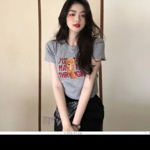 베이비 반팔티셔츠 반팔티 크롭티 슬림핏 곰돌이 반팔