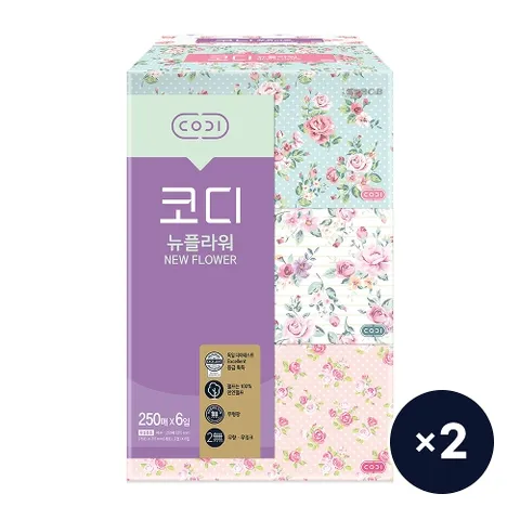 코디 뉴플라워 미용티슈 250매x6입 2팩