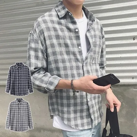 남자 데일리 셔츠 구김없는 캐주얼 긴팔 체크 남방
