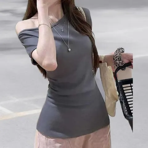 |CCT9865|여성 슬림핏 반팔 티셔츠 어깨 트임 무지 컬러