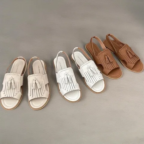 |CCS7B79|여성용 무지 디자인 슬링백 샌들 탄탄한 가죽 태슬 장식