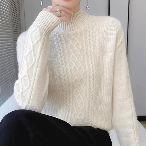 여자 데일리 꽈배기 반폴라 니트 스웨터 SDW-KNA-SRNR1000589