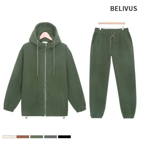 빌리버스 남성 셋업 BLK006 남자 플리스 후드 집업 조거 팬츠 세트