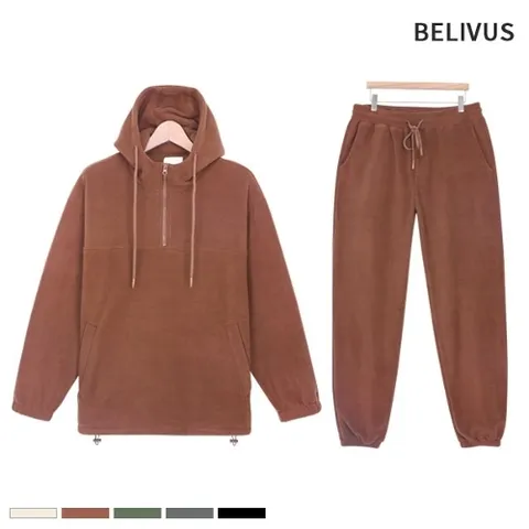 빌리버스 남자 셋업 BLK007 남성 플리스 아노락 티셔츠 조거 팬츠 세트