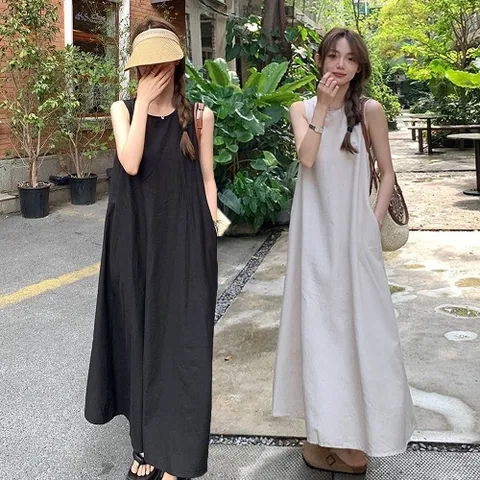 루즈핏 여자 라운드넥 민소매 A라인 시원한 원피스 롱