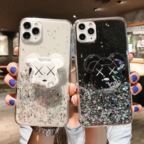 리얼몰X맨 투명 곰돌이 글리터 펄 TPU 케이스