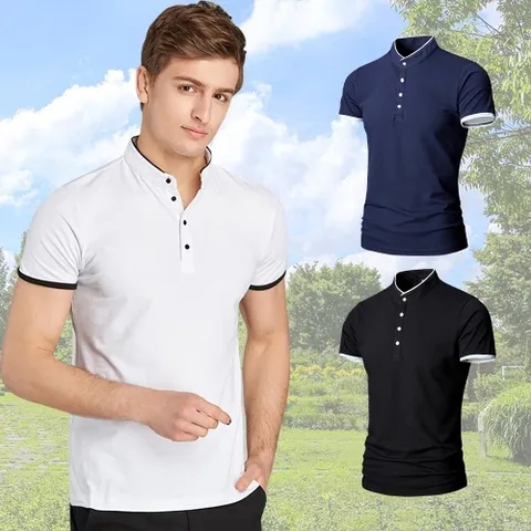 남자 린넨 차이나 헨리넥 반팔 PK 카라 티셔츠