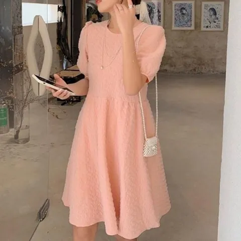 살구 여름반팔원피스 예쁜 여친룩 청순한룩 패턴원피