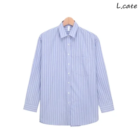 엘케이트 여자 셔츠 LCM009 여성 스트라이프 포켓 카라 데일리 남방