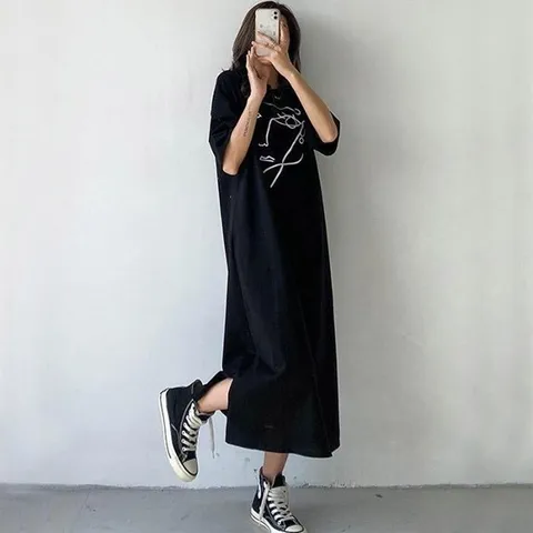 여성 페이스 프린팅 라운드 반팔 ERK-343
