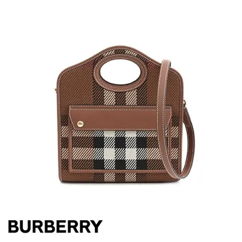버버리 미니 니트 체크 레더 포켓 백 8049138