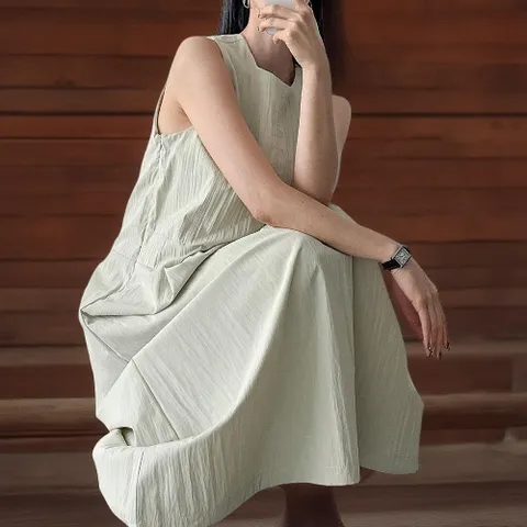 |CSO54B7|여성 여름 백브이 리본 민소매 롱 드레스