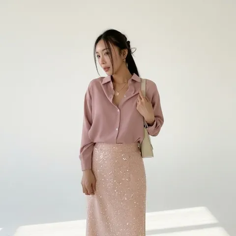 |KHH43DE|여성 모던 카라 롱 셔츠 심플 무지 디자인