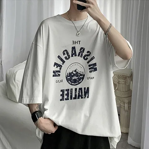 남자 여름 오버핏 그래픽 반팔 티셔츠 DMES-TSH-STS14446475