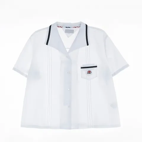 몰 아울렛 와이드 카라 여자 반팔 블라우스 교