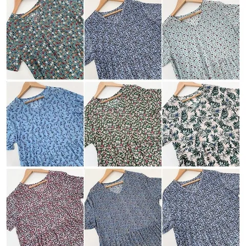 촌캉스 데일리 홈웨어 랜덤색상 꽃무니 3단 원피스